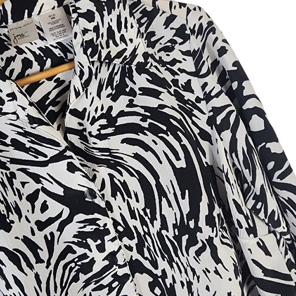 JMS Just My Size Black & White Animal Print Button Down Blouse Top 1x - Picture 7 of 8